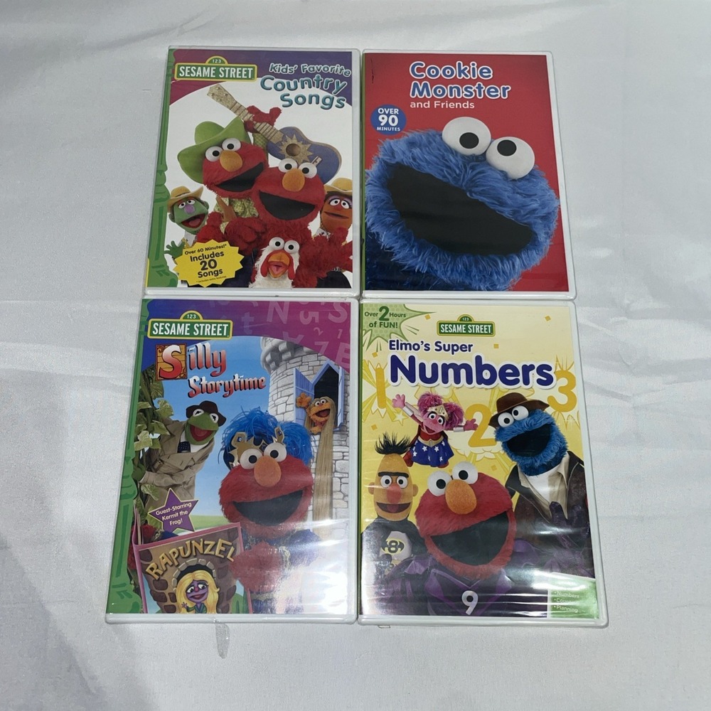 Sesame Street 4 DVD Lot Elmo's Super Numbers Silly Storytime Cookie Monster New